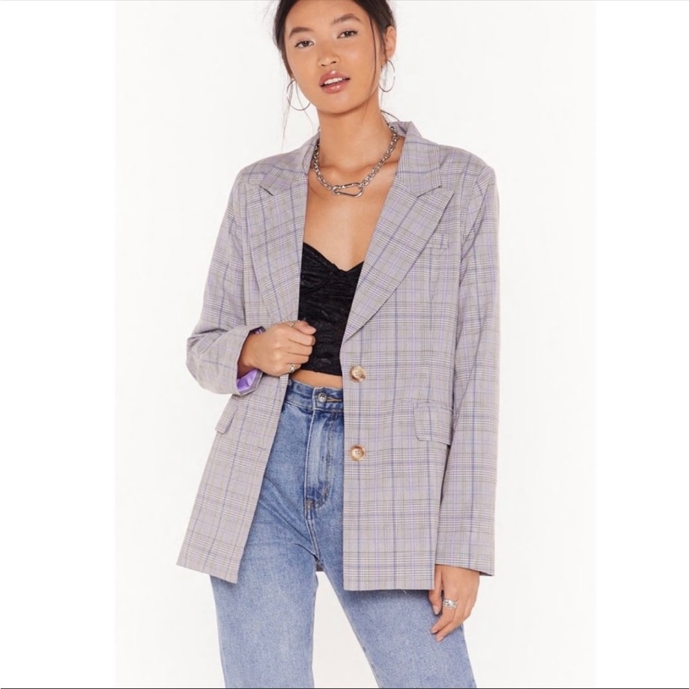 Nasty Gal Lavender Plaid Blazer